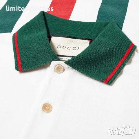 GUCCI Polo GG Patch Logo Striped Мъжка Тениска с Яка size S, снимка 6 - Тениски - 36371272