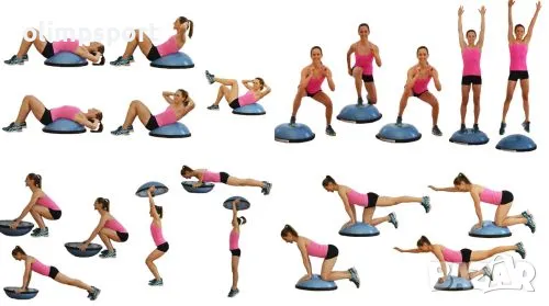 Полутопка за баланс BOSU BALL 58.5 см с твърда PVC основа и ластици., снимка 2 - Фитнес уреди - 49042681