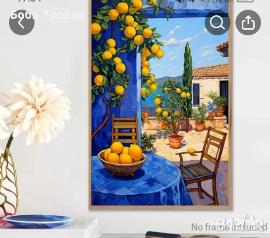 Картина за градинска атмосфера - платно с ярки жълти лимони, синьо небе и средиземноморски декор, снимка 2 - Картини - 53023307