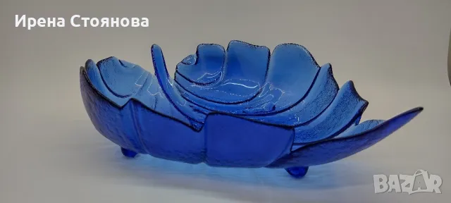 Голяма, стъклена фруктиера във формата на листо с крачета. , снимка 5 - Декорация за дома - 49324653