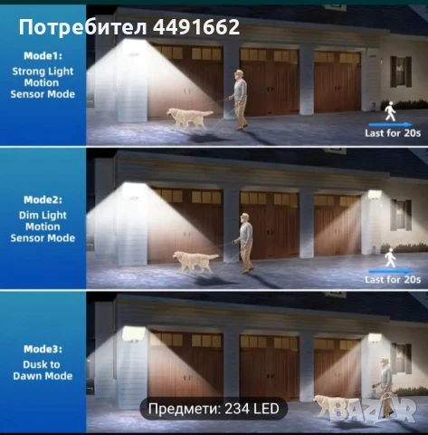 LED соларно осветление със сензор за движение, снимка 2 - Соларни лампи - 50529859