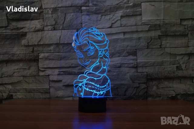 Холограмна 3D лампа Елза, нощна лампа за детска стая, LED лампа за хол, снимка 5 - Лед осветление - 52160284