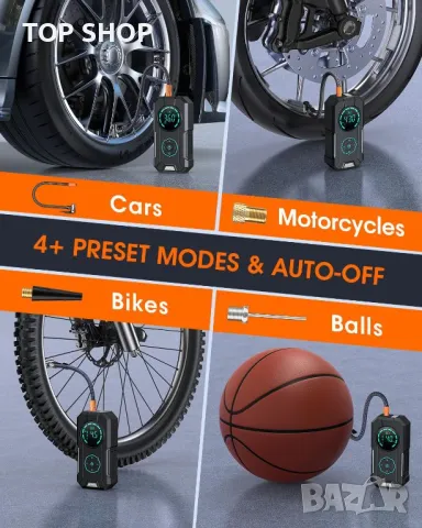 Преносим въздушен компресор за помпане на гуми функция памет безжична въздушна помпа BUVAYE 7800mah, снимка 6 - Аксесоари и консумативи - 49049731