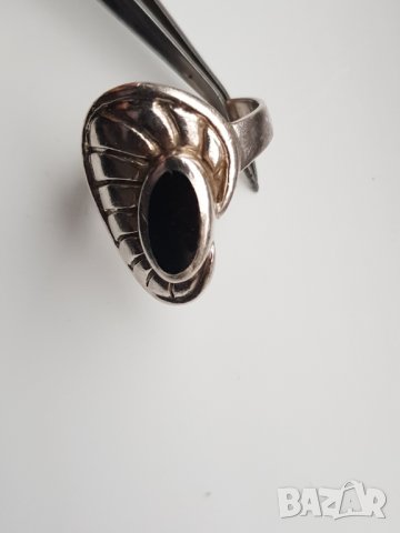 Сребърен пръстен с камък оникс, снимка 4 - Пръстени - 38684666