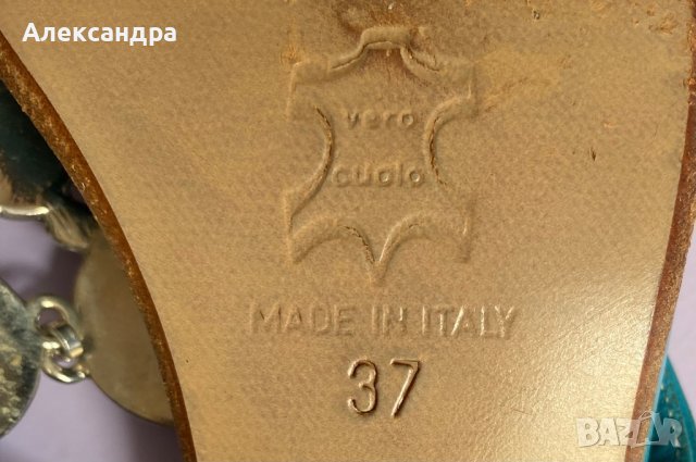 Чехли от естествена кожа с тюркоазени камъни, снимка 9 - Чехли - 42011237