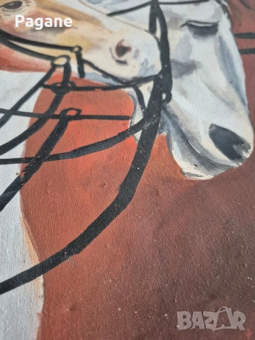 Ретро картина „Конете на фараона“ – рисувана върху платно (60х40 см) ​, снимка 5 - Картини - 53571877