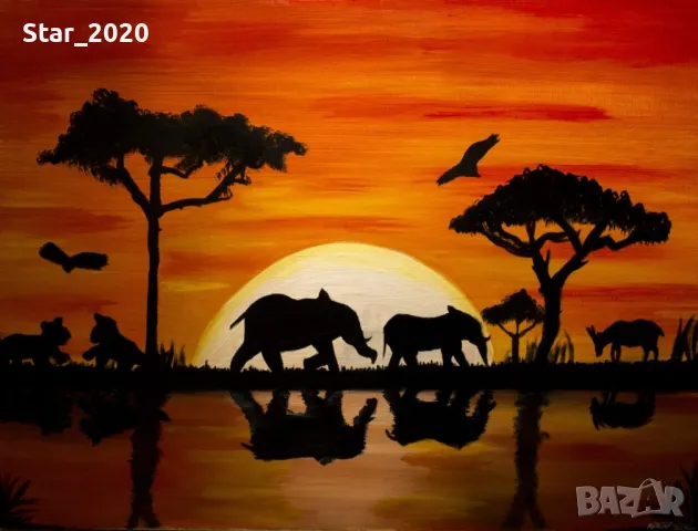 Светеща картина с LED осветление - слонове 2, снимка 1