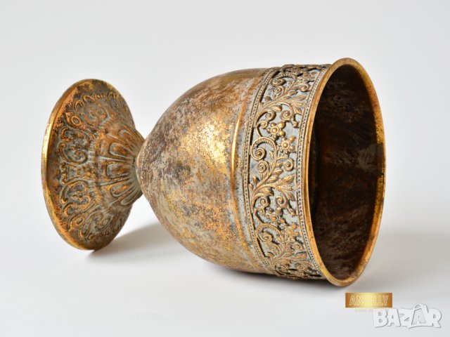 Декоративна кашпа - бокал / Метална кашпа за цветя с орнаменти, снимка 5 - Саксии и кашпи - 40512854