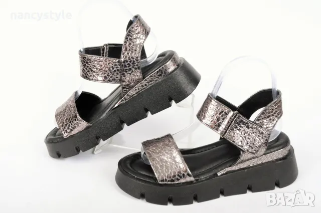 СЕЗОН'25! Дамски сандали ниска платформа - Кроко лак, снимка 1