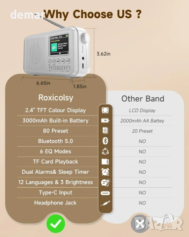 Roxicosly DAB+/DAB и FM радио, 2.4" TFT цветен дисплей, Bluetooth, снимка 7 - Радиокасетофони, транзистори - 53782778