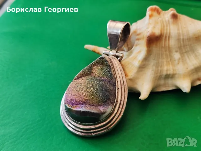 Голям сребърен медальон с цветни друзи 925, снимка 3 - Колиета, медальони, синджири - 50441485