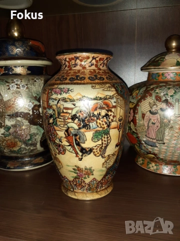 Сатцума Satsuma стара голяма ваза порцелан маркировка, снимка 6 - Антикварни и старинни предмети - 53357840