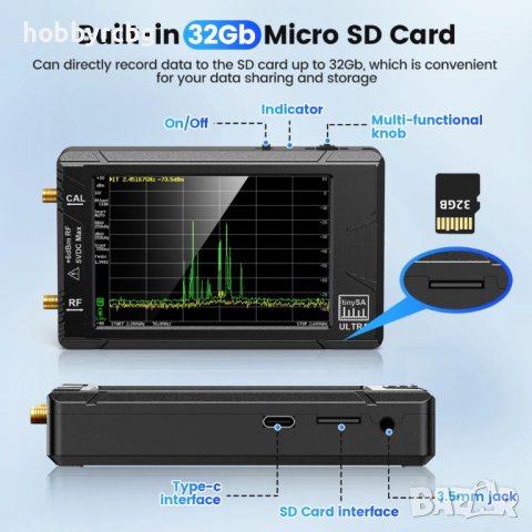 Спектрален анализатор SA-02, 4" сензорен екран, обхват 100kHz-5.3GHz, снимка 4 - Друга електроника - 44158443