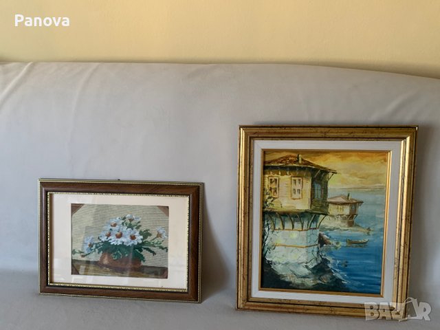 Продавам прекрасна картина  с маслени бои и гоблен менче с цветя , снимка 2 - Картини - 41567590