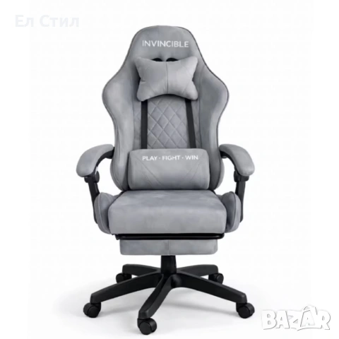 Геймърски стол с регулируема височина, лумбална възглавница и метална основа, снимка 2 - Столове - 53567315