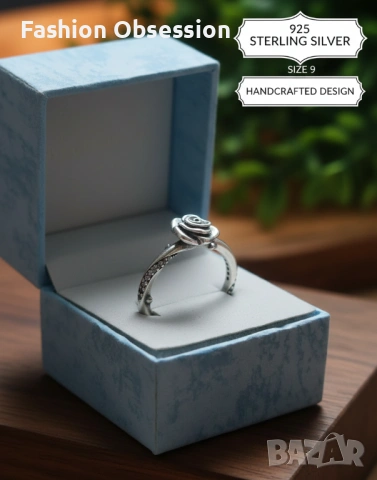 Сребърен пръстен „Нежна роза“ със сияйни кристали