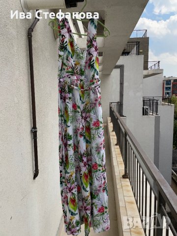 Уникален елегантен дълъг гащеризон тропически принт екзотичен десен диви цветя Mohito, снимка 2 - Гащеризони - 42020652