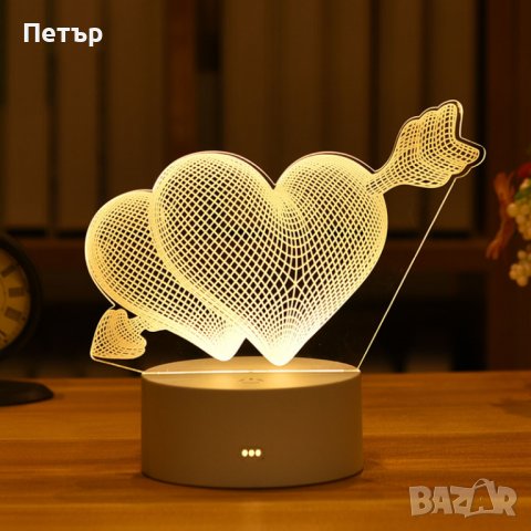 3D LED нощна лампа, коледа, лед лампа, love, коледа, happy birthday, снимка 3 - Настолни лампи - 37442632