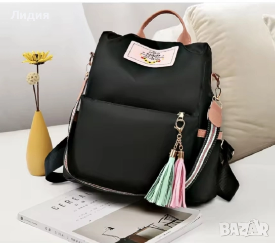 Стилна дамска раница с кожени акценти и пискюли-идеална за всеки ден , снимка 3 - Чанти - 52154008