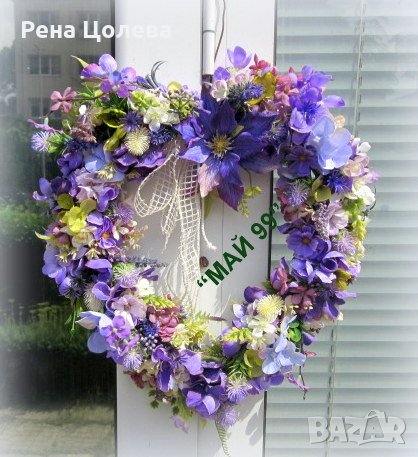 Сърце с лилав клематис, снимка 4 - Изкуствени цветя - 41204212