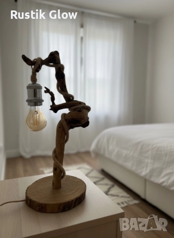 Настолна ръчно изработена рустик лампа, снимка 4 - Настолни лампи - 52268379