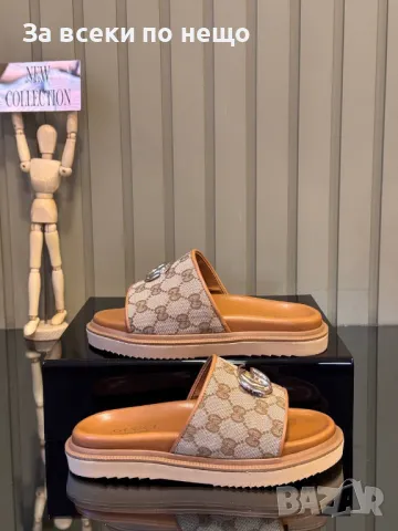 Gucci Дамски Бежови Чехли Гучи Код E328, снимка 2 - Чехли - 50416881