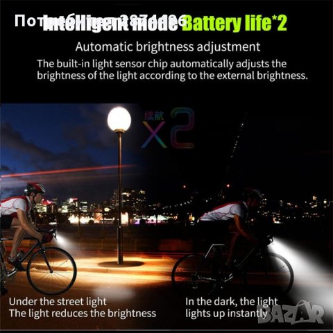 2654 Фар за велосипед с USB зареждане, 800 лумена, снимка 2 - Велосипеди - 35800827