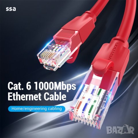 Vention Кабел LAN UTP Cat.6 Patch Cable - 1M Red - IBERF, снимка 10 - Кабели и адаптери - 44231053