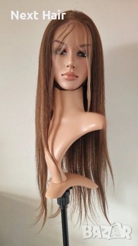 Естествена права светло кафява перука 70-75 см с дантела 13х6 от бразилска коса, снимка 6 - Аксесоари за коса - 53221108