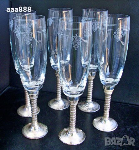 Сервиз чаши за шампанско кристал сребро Бохемия, снимка 9 - Чаши - 35814695