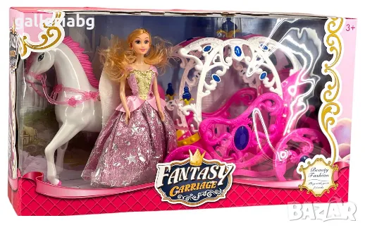 Голям комплект кукла Пепеляшка с кон и каляска