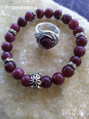 Комплект Гривна от естествени кристали и пръстен, снимка 9 - Гривни - 47622272