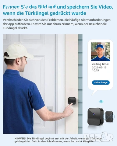 Видео звънец с камера Безжична 1080P WiFi от BETTERMO, снимка 6 - Други - 53538002