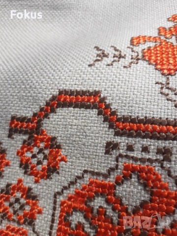 Стара голяма бродирана ленена покривка с български шевици, снимка 5 - Антикварни и старинни предмети - 53280097