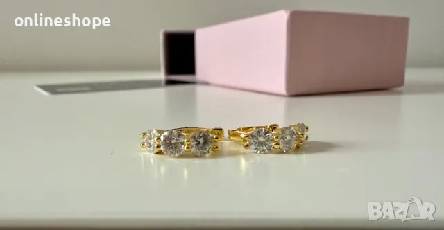 Сребро S925 Сребърни обеци с 18к златно покритие и Камък Мойсанит 0.9к карата, снимка 7 - Обеци - 49271445