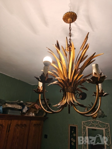 Масивен полилей и аплик от ръчно изработено желязо помеднено 