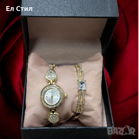 Елегантен дамски комплект аксесоари - часовник с камъни цирконии и гривна/и, снимка 6 - Дамски - 53310288