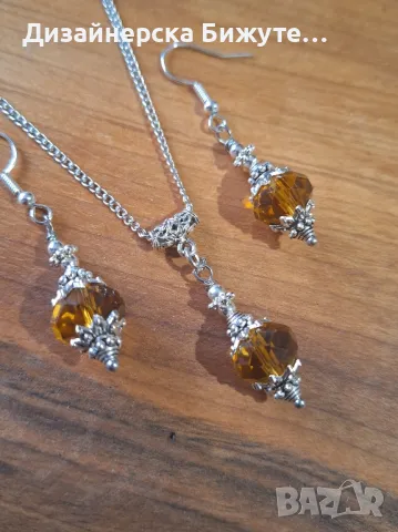 Прекрасен комплект бижута обеци и колие с кафяви Топаз кристали и разкошни орнаменти цвят сребро , снимка 11 - Бижутерийни комплекти - 49314733