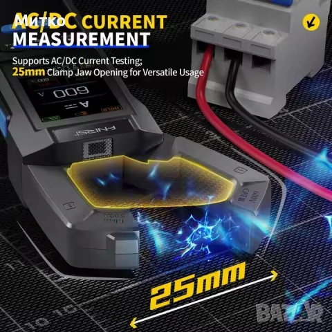 Кламп метър FNIRSI DMC-100, Диоден тест, Измерва NCV, AC/DC напрежение и ток, Черно, снимка 6 - Други инструменти - 53125684