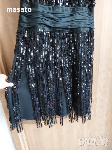 BCBG MAX AZRIA - черна рокля с пайети и тюл, снимка 4 - Рокли - 40531086