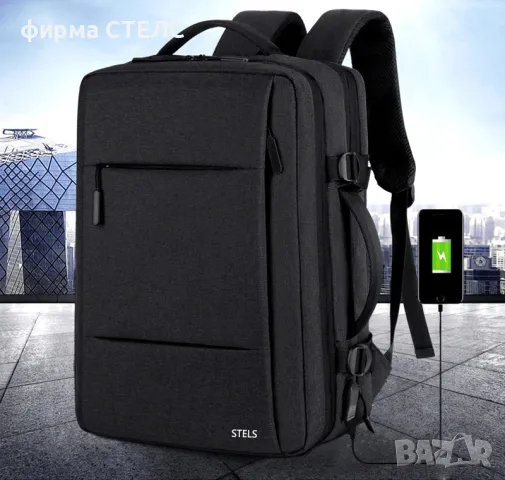 Раница за пътуване STELS, Ръчен багаж, 30x15x40см, Черен, снимка 9 - Раници - 47365485