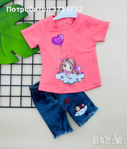 Комплект от дънкови къси панталонки с тениска, снимка 2 - Детски комплекти - 41291416