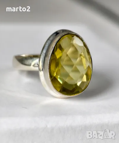Прекрасен Сребърен 925 Пръстен с Натурален Цитрин, снимка 2 - Пръстени - 49875058