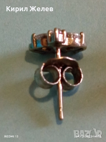 Елегантни сребърни обеци със инкрустирани кристали майстоска ръчна изработка 31152, снимка 5 - Обеци - 52650959