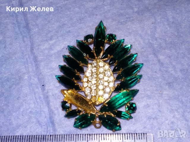СТАРА ПОЗЛАТЕНА БРОНЗОВА ФЛОРАЛНА РЕТРО БРОШКА с ФАСЕТИРАНИ БЛЕСТЯЩИ КРИСТАЛИ 37018, снимка 12 - Антикварни и старинни предмети - 39942078