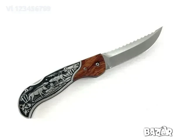 Сгъваем джобен нож с инкрустирани вълци на дръжката FB826-90х295, снимка 2 - Ножове - 50834700