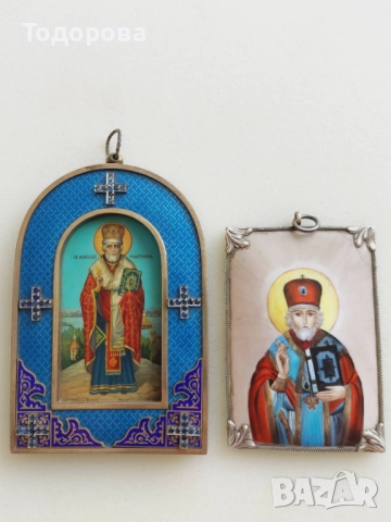 Лот сребърни икони,Царска Русия''сребърна,сребро 84 икона св.Николай Чудотворец/гилеше емайл, снимка 3 - Икони - 51951215