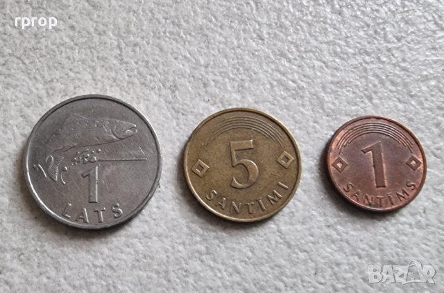 Латвия. 1 , 2 сантима  и 1 лат., снимка 1