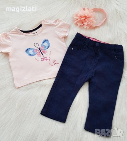 Дънки тениска и лента за глава за бебе 3-6 месеца, снимка 7 - Комплекти за бебе - 40862395