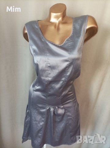 М Сатенена оловно сива рокля , снимка 2 - Рокли - 41096315